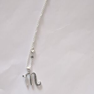 Elegant "M" Silver Necklace with Black Accents